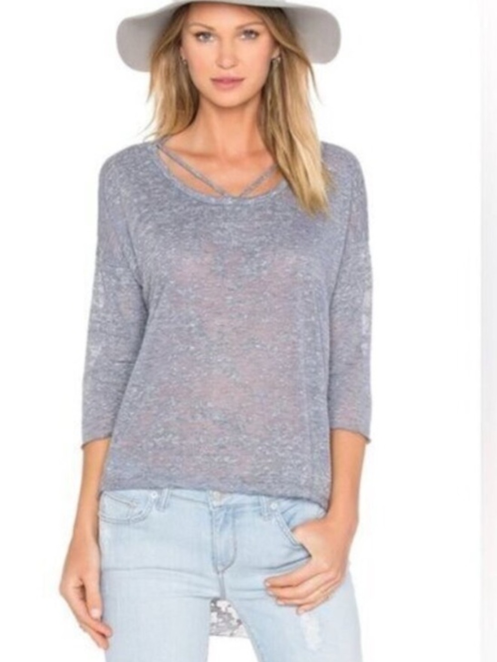 REVOLVE LNA Women's Top T-shirt Burnout Heathered XS grey Neutral casual basic